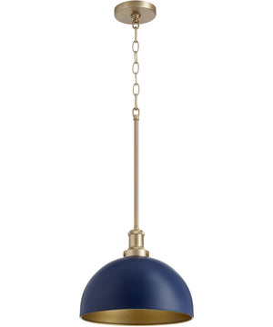 12"W 1-light Pendant Blue w/ Aged Brass