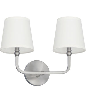 Dawson 2-Light Vanity In Brushed Nickel Finish With Decorative White Fabric Stay-Straight Shades