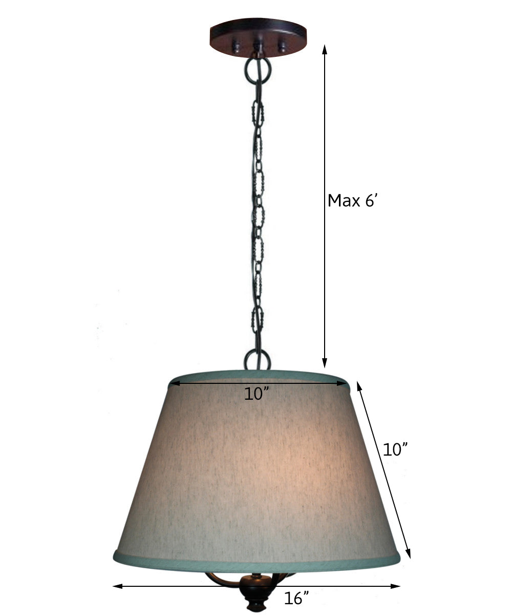16"W Three light pendant in antique black Finish with Textured Oatmeal Slotted Pendant Empire Shade