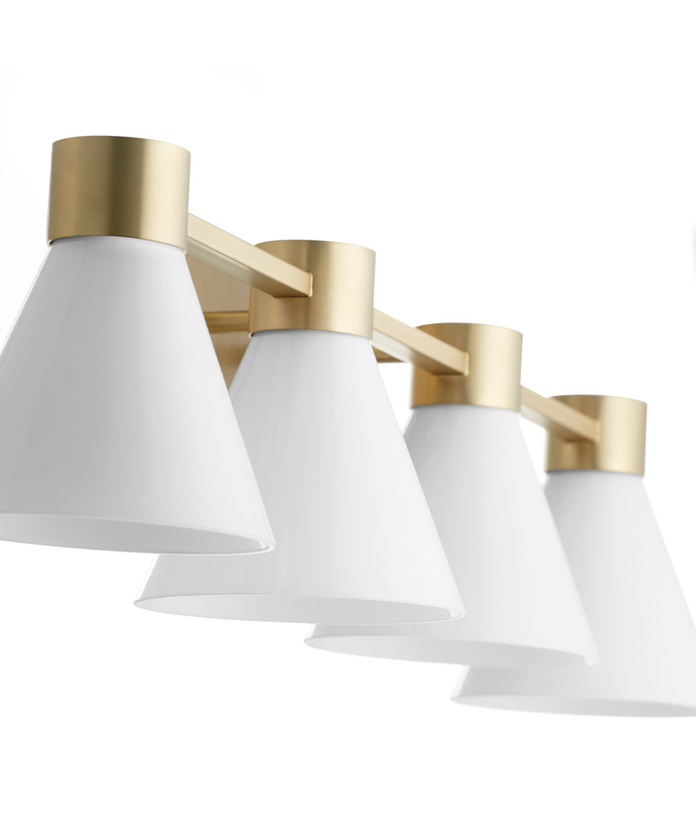 Beldar 4-light Bath Vanity Light Aged Brass w/ Gloss Opal