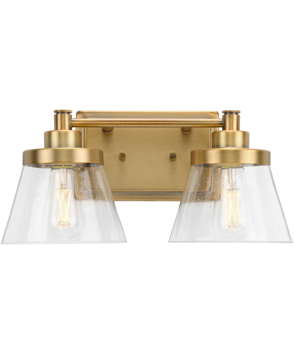 Hinton 2-Light Clear Seeded Glass Farmhouse Bath Vanity Light Vintage Brass