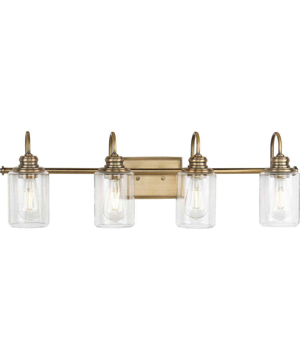 Aiken 4-Light Vintage Style Brass Clear Glass Farmhouse Style Bath Vanity Wall Light Vintage Brass