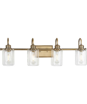 Aiken 4-Light Vintage Style Brass Clear Glass Farmhouse Style Bath Vanity Wall Light Vintage Brass