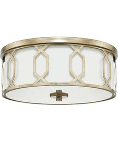 3-Light Flush Mount In Winter Gold With White Fabric Shade And Diffuser