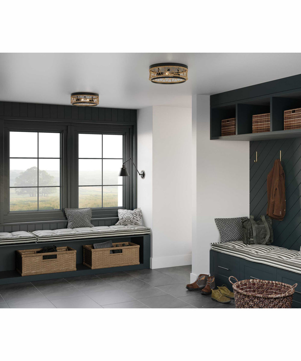 Chandra 12 in. 2-Light Global Flush Mount with Woven Shade Matte Black