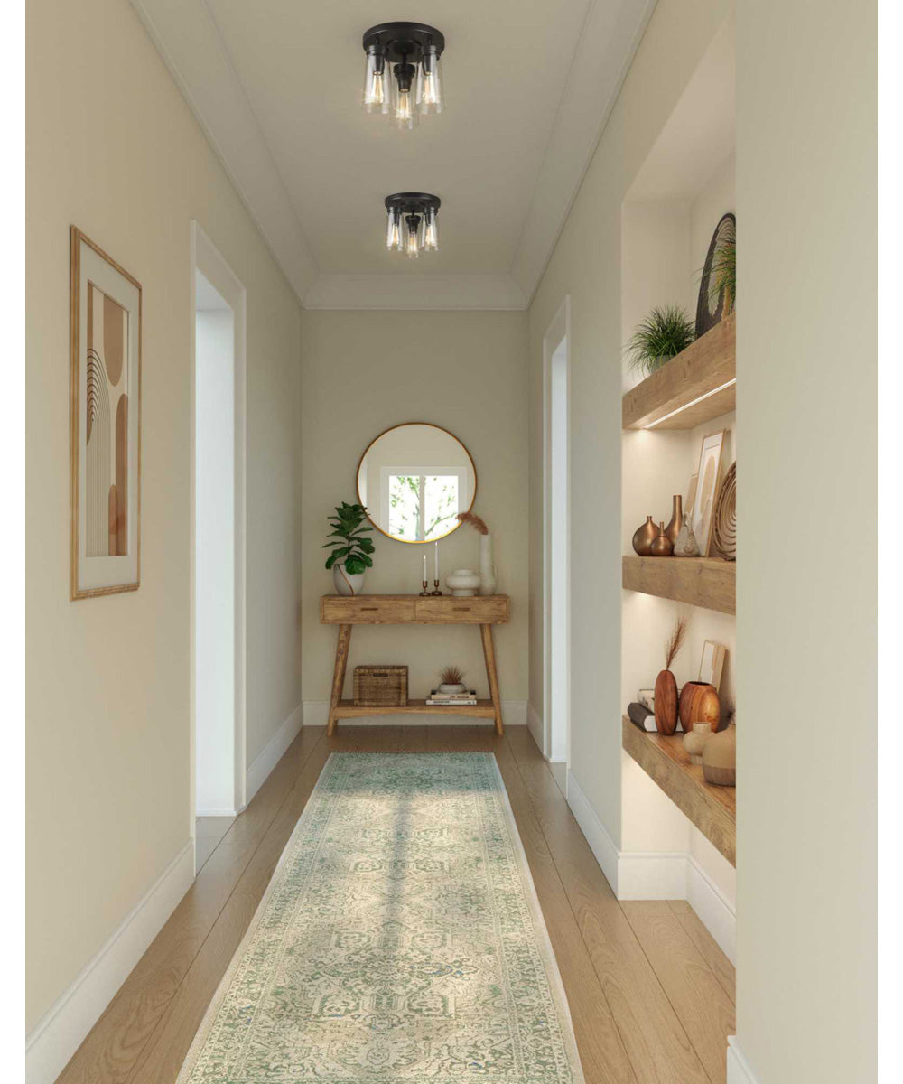 Stockbrace 3-Light Clear Glass Farmhouse Style Flush Mount Ceiling Light Matte Black