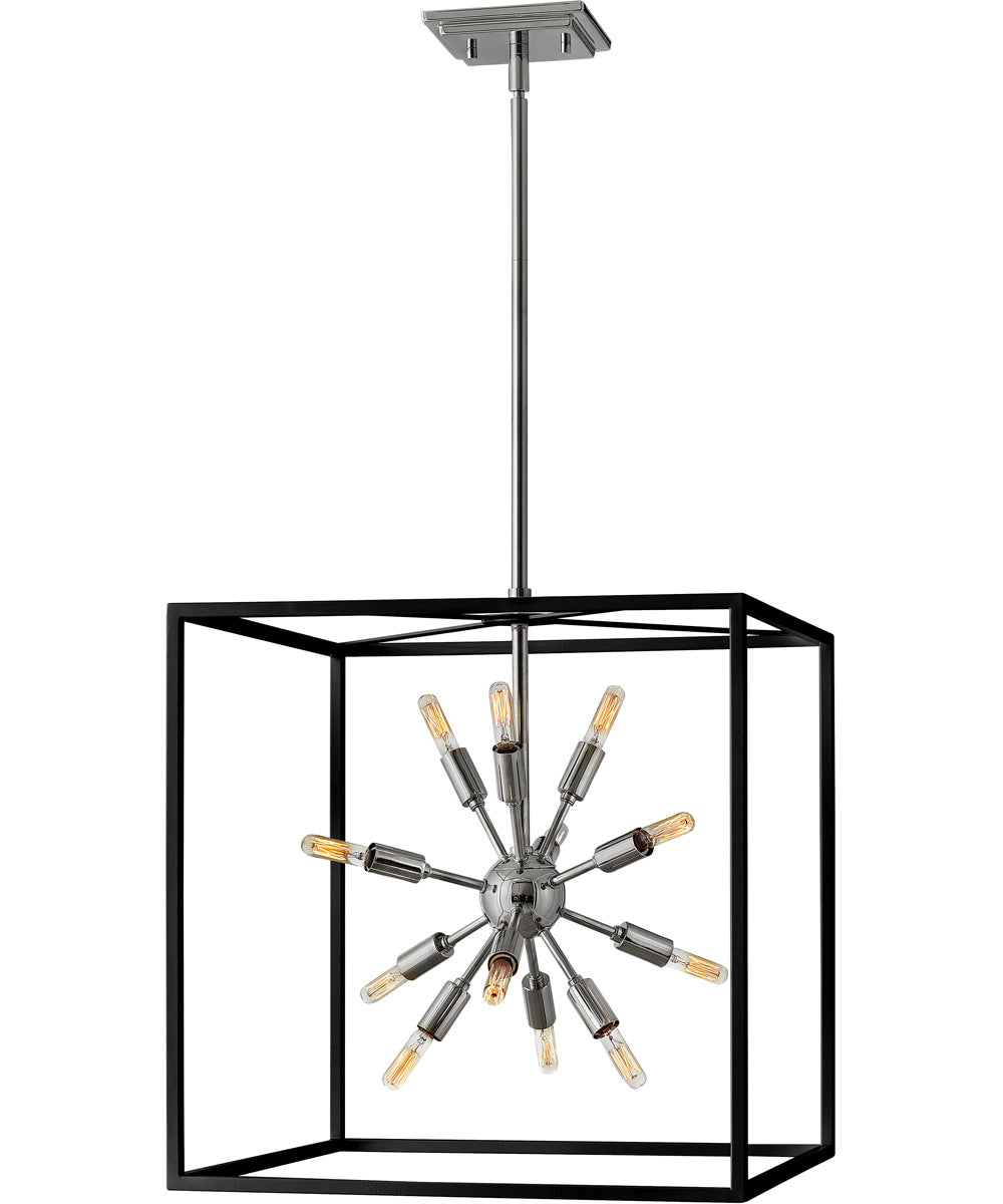 Aros 12-Light Medium Open Frame Pendant in Black with Polished Nickel