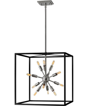Aros 12-Light Medium Open Frame Pendant in Black with Polished Nickel