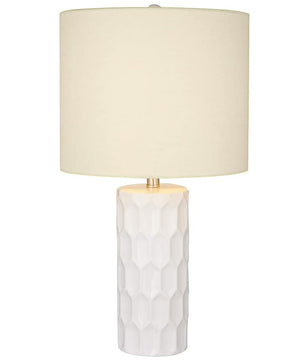 FREE GIFT | 21"H White Ceramic Table Lamp Brushed Nickel Finish with Light Beige Shade