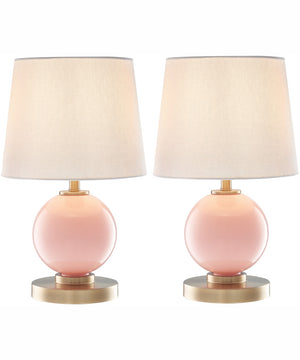 Eliza 2-Light 2 Pack-Table Lamp Antique Brass/Pink Glass/Fabric Shade