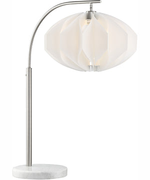 Reina 1-Light Table Lamp Brushed Nickel/White Fabric Lotus Shade