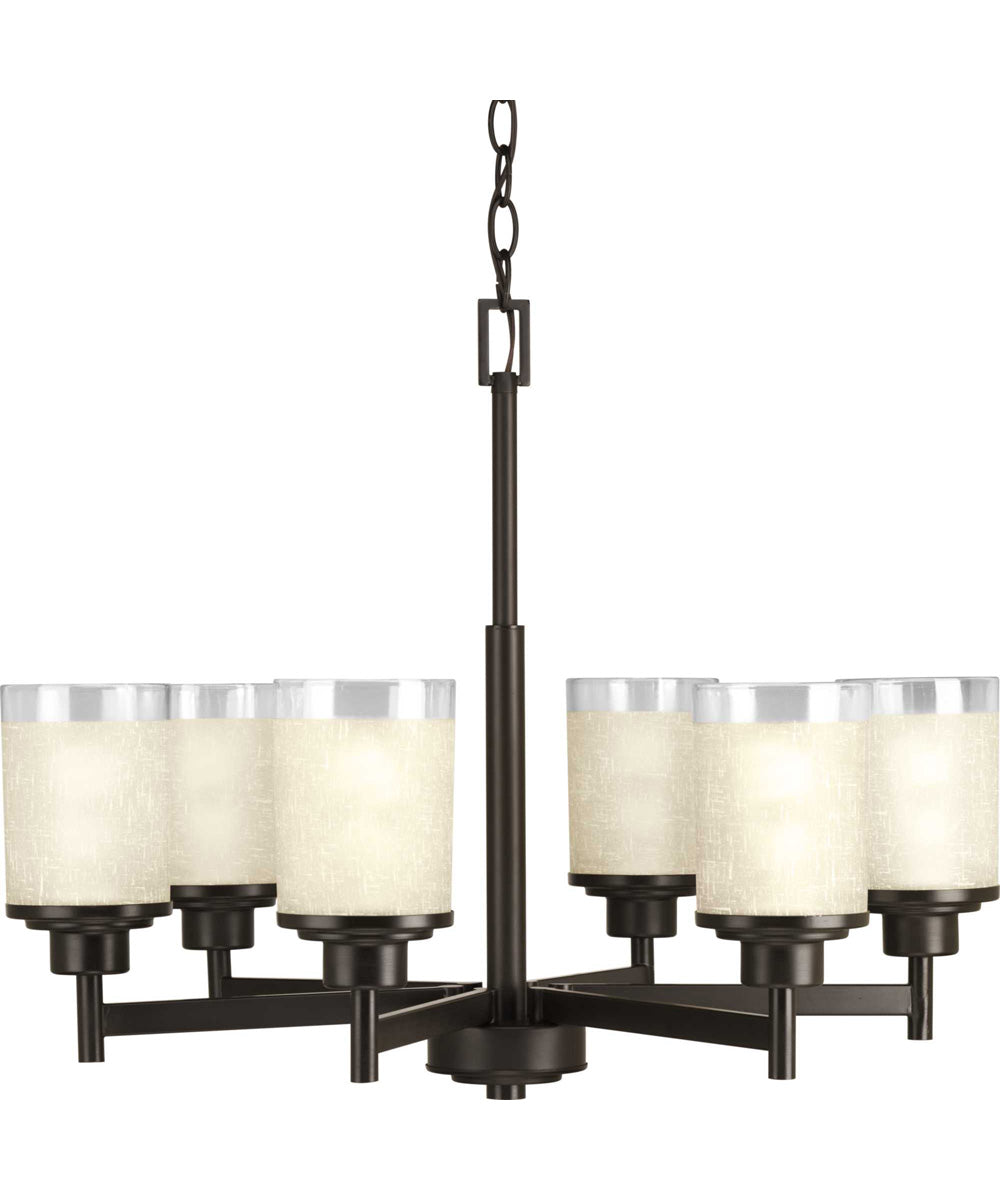 Alexa 6-Light Etched Umber Linen With Clear Edge Glass Modern Chandelier Light Antique Bronze