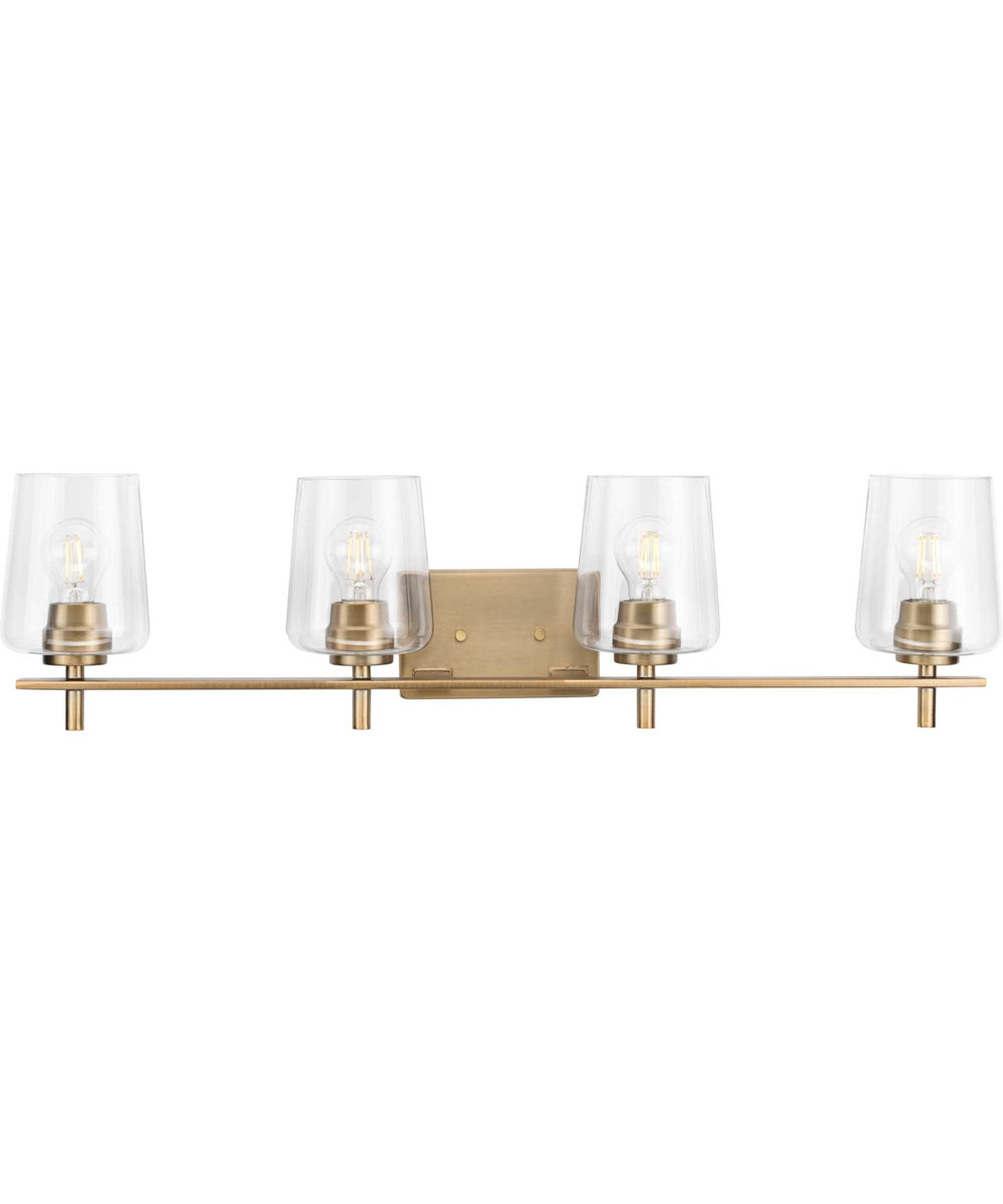 Calais 4-Light New Traditional Clear Glass Bath Vanity Light Vintage Brass