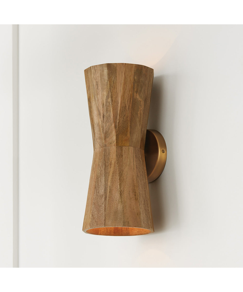 Nadeau 2-Light Sconce Light Wood and Patinaed Brass