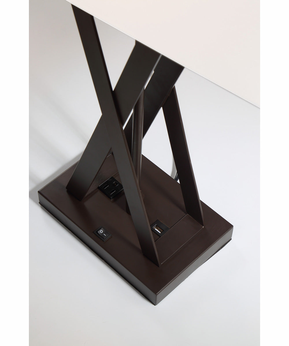 Fonda 1-Light Table Lamp Dark Bronze/Linen Fabric With Usb And Outlet ...