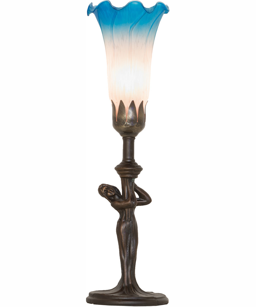 15" High Pink/Blue Tiffany Pond Lily Nouveau Lady Accent Lamp