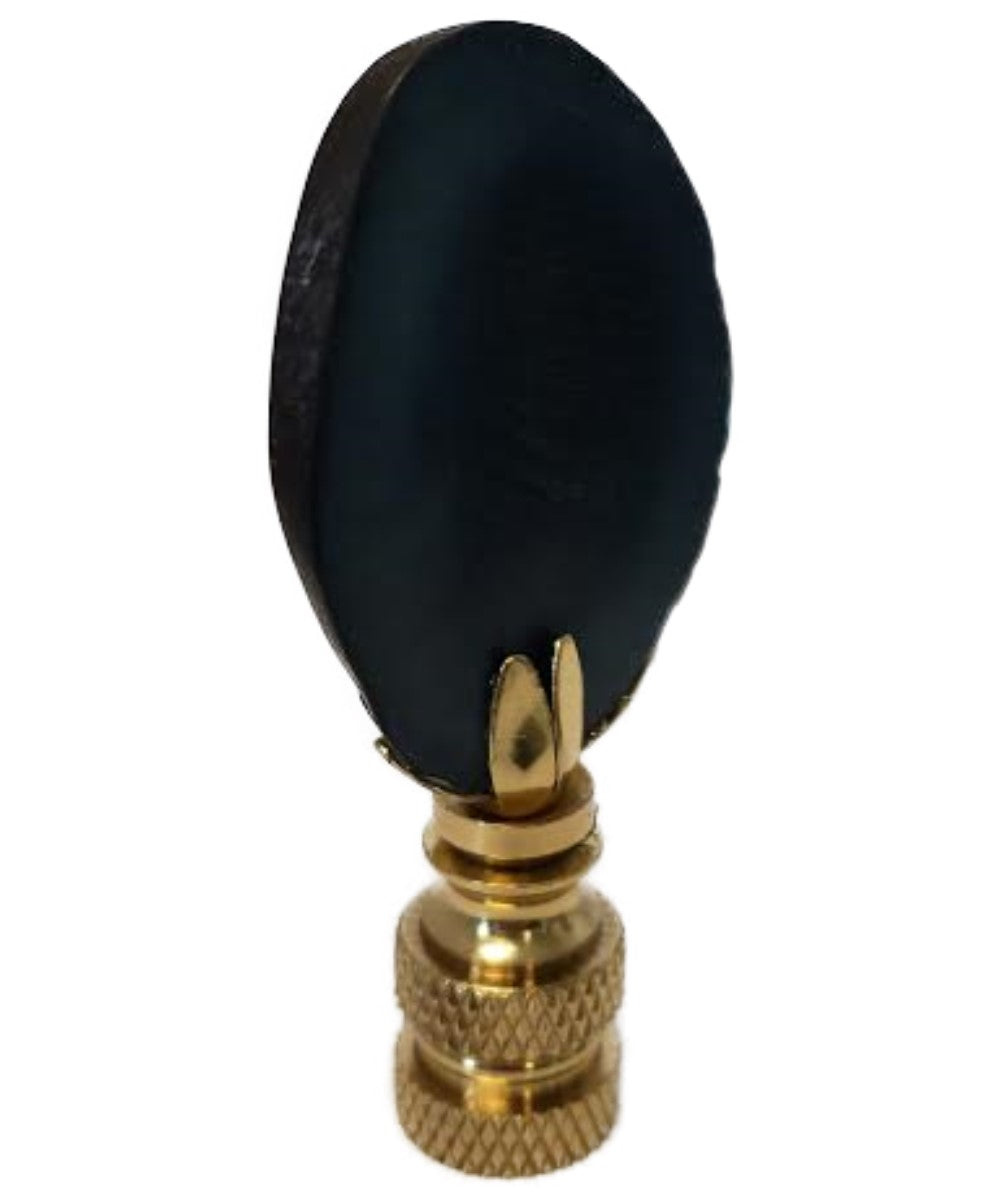 Taqua Nut Blue Lamp Finial Polished Brass Finish