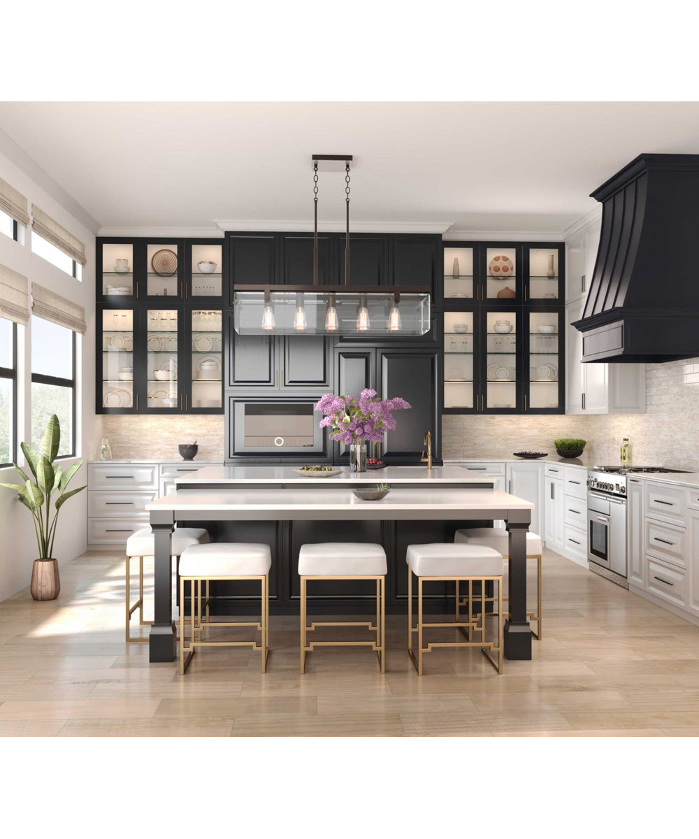 Glayse 5-Light Clear Glass Luxe Linear Chandelier Light Antique Bronze