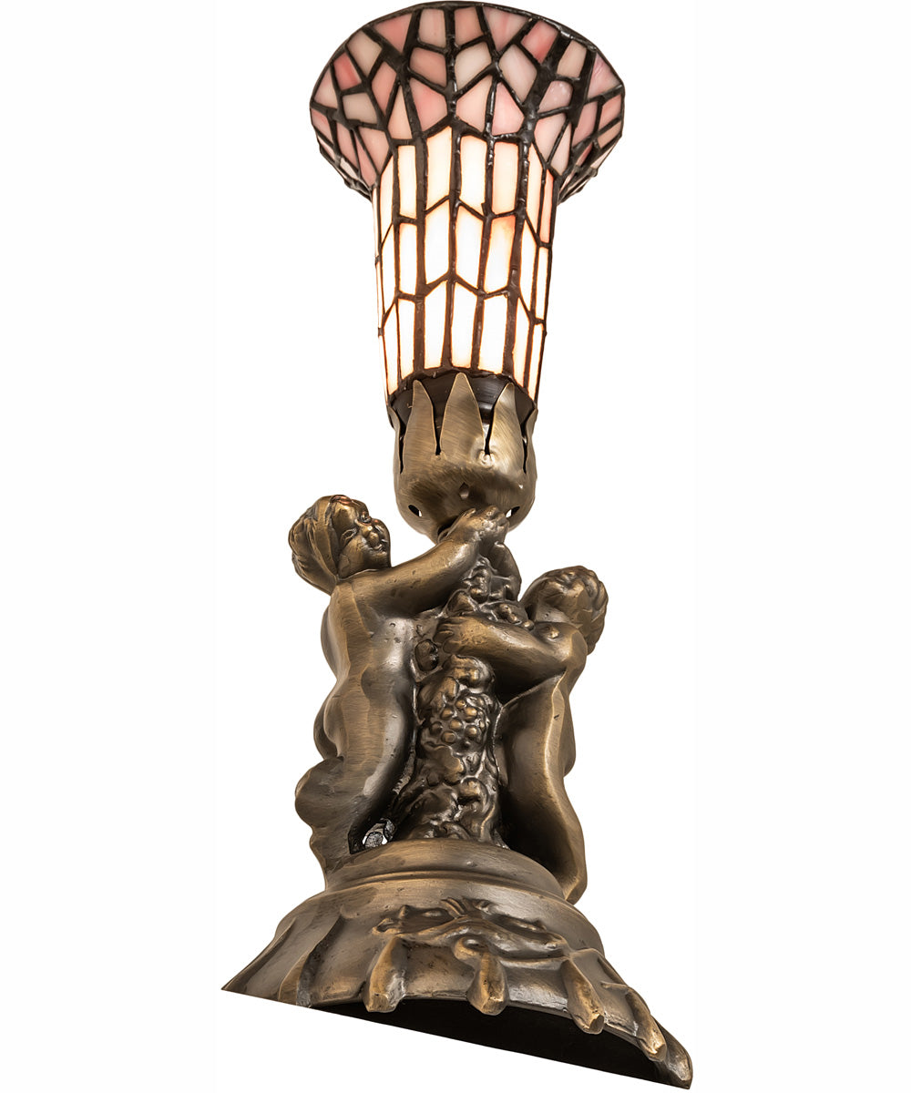 13" High Stained Glass Pond Lily Twin Cherub Accent Lamp