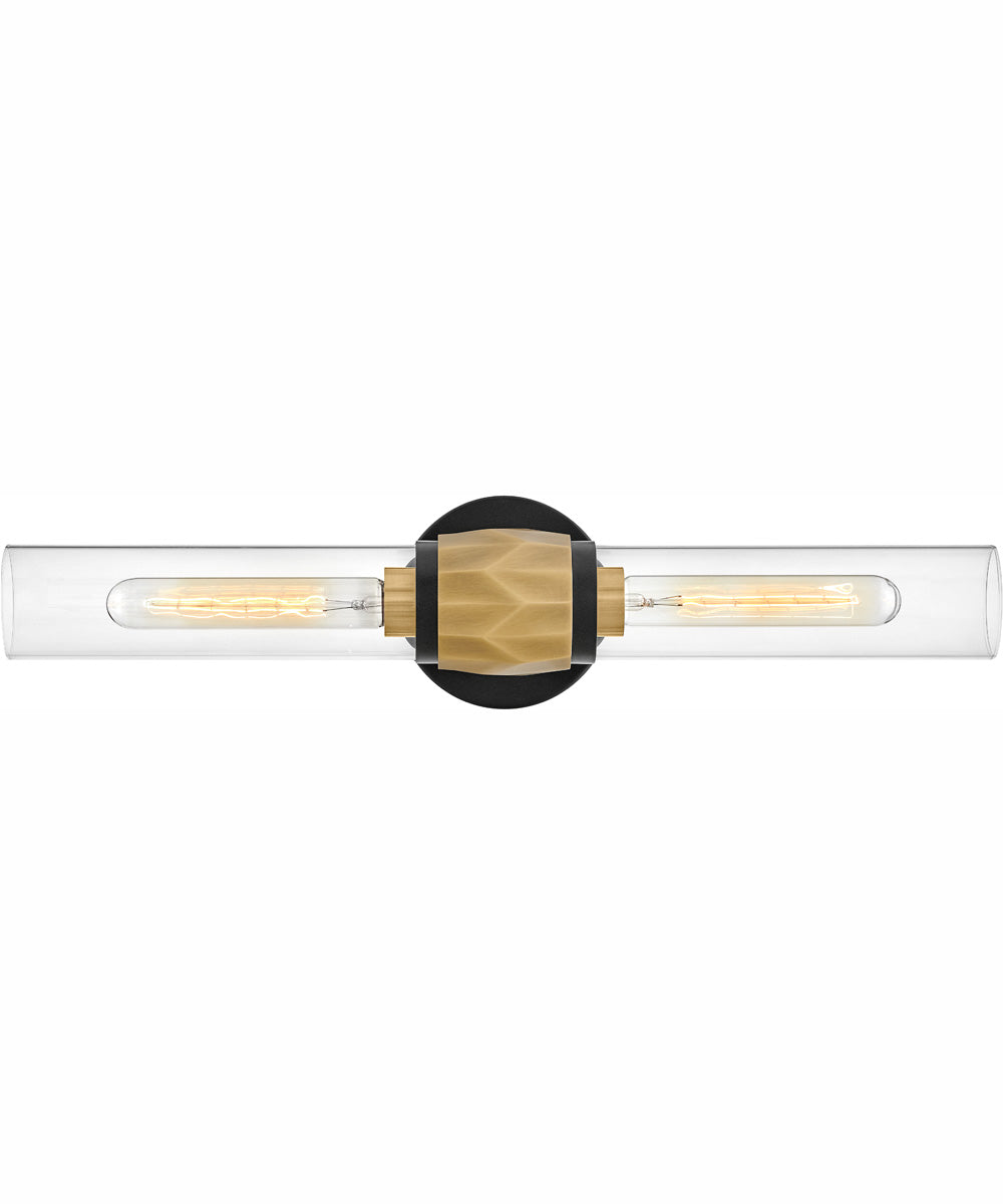 Ellison 2-Light Two Light Vanity in Black with Heritage Brass accents