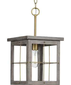 Hedgerow 1-Light Aged Oak Farmhouse Style Hanging Mini-Pendant Light Distressed Brass