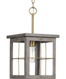 Hedgerow 1-Light Aged Oak Farmhouse Style Hanging Mini-Pendant Light Distressed Brass