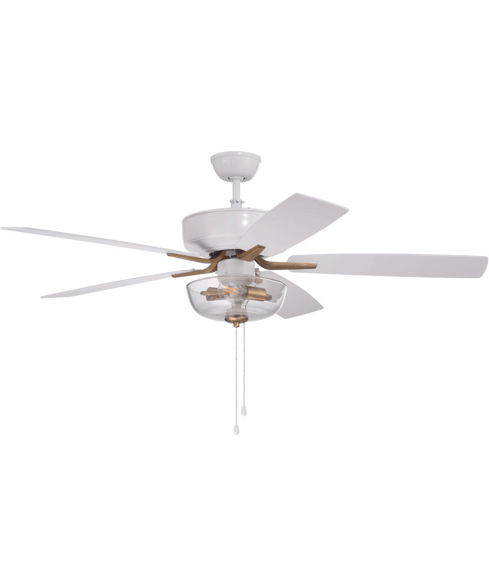 52" Pro Plus 101 2-Light Ceiling Fan (Blades Included) White/Satin Brass