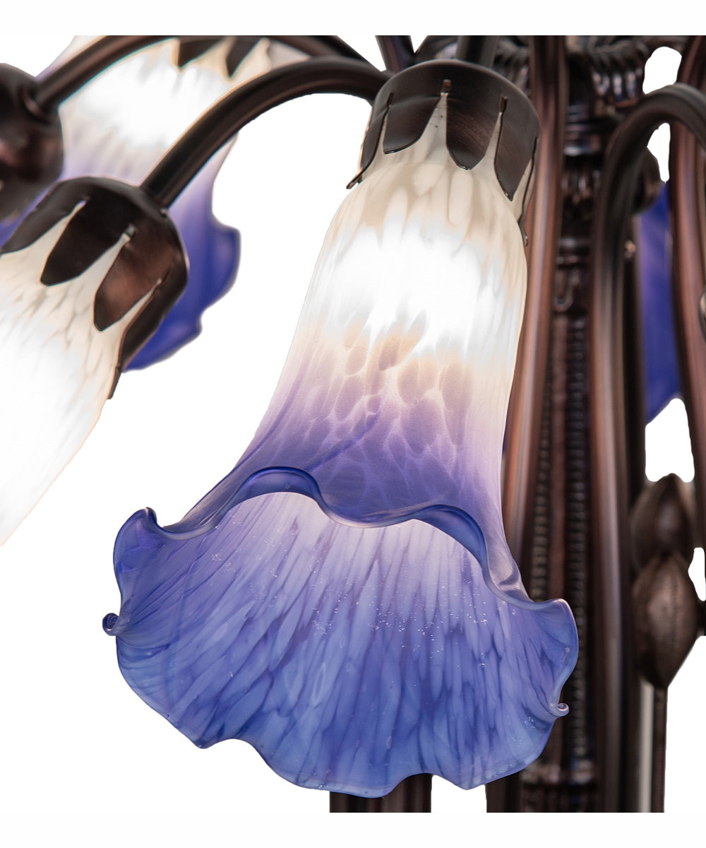 24" Wide Blue/White Tiffany Pond Lily 12 Light Chandelier