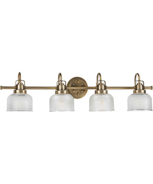Archie 4-Light Clear Double Prismatic Glass Coastal Bath Vanity Light Vintage Brass