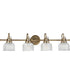 Archie 4-Light Clear Double Prismatic Glass Coastal Bath Vanity Light Vintage Brass