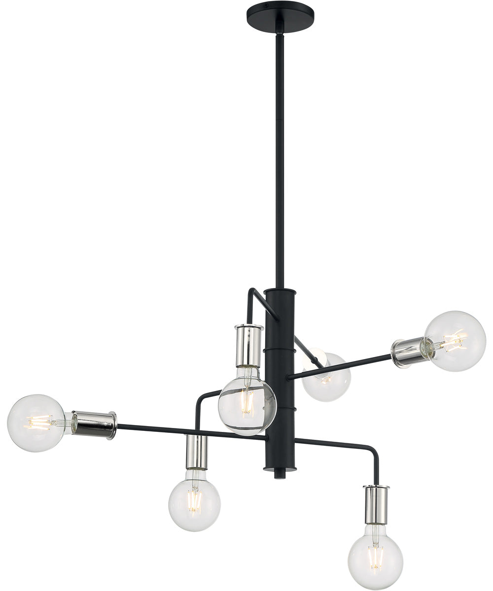 25"W Ryder 6-Light Chandelier Black / Polished Nickel