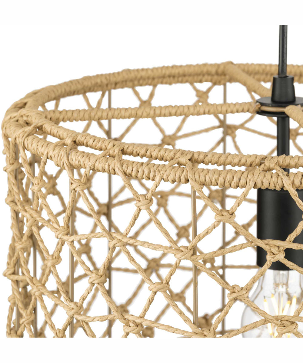Chandra 1-Light Global Pendant with Woven Shade Matte Black