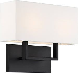 14"W Tribeca 2-Light Vanity & Wall Aged Bronze / White Fabric