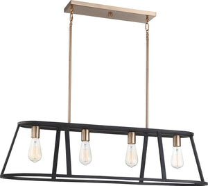 40"W Chassis 4-Light Pendant Copper Brushed Brass / Matte Black