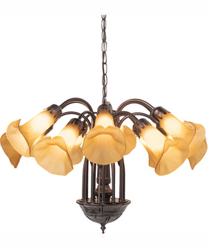 24" Wide Amber Tiffany Pond Lily 12 Light Chandelier