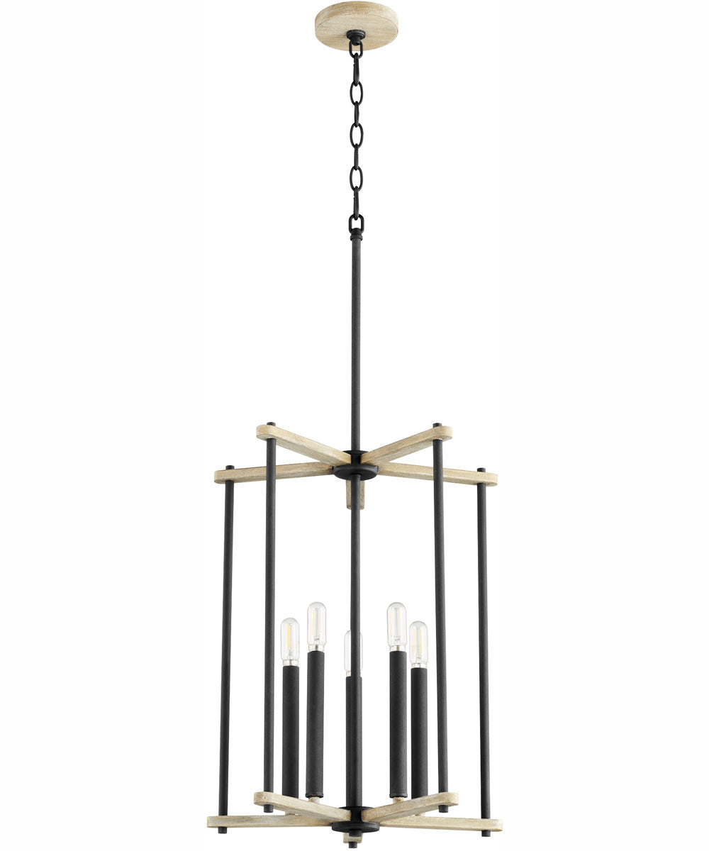 Silva 5-light Entry Foyer Hall Chandelier Textured Black w/ Weathered Oak Finish