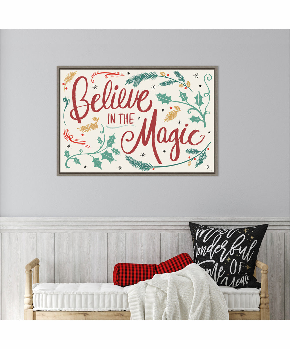 Framed Seasonal Shades I Christmas Magic by Anne Tavoletti Canvas Wall Art Print (33  W x 23  H), Sylvie Greywash Frame