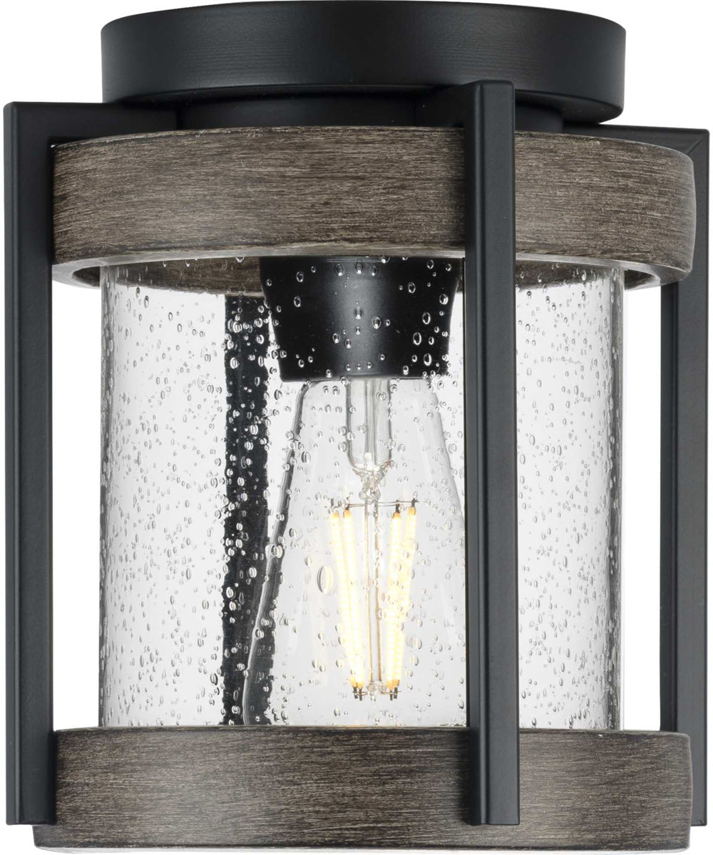 Whitmire  1-Light with Aged Oak Accents Clear Seeded Glass Farmhouse Outdoor Ceiling Mount Light Matte Black