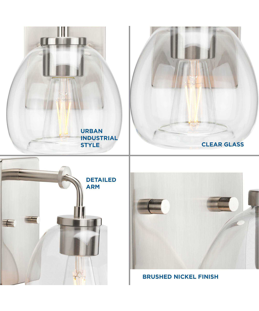 Caisson  1-Light Clear Glass Urban Industrial Bath Vanity Light Brushed Nickel