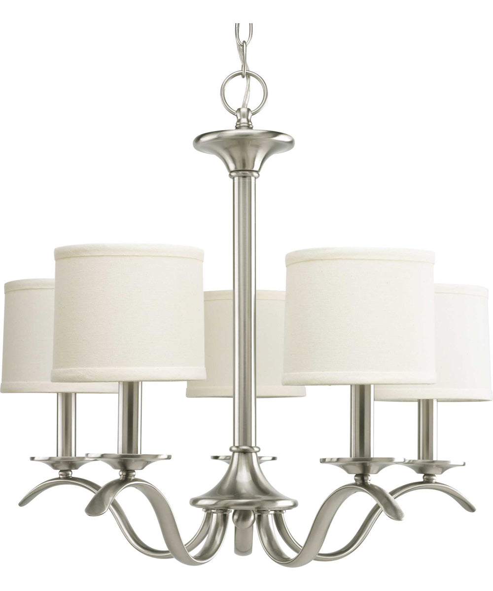 Inspire 5-Light Off-White Linen Shade Traditional Chandelier Light Brushed Nickel