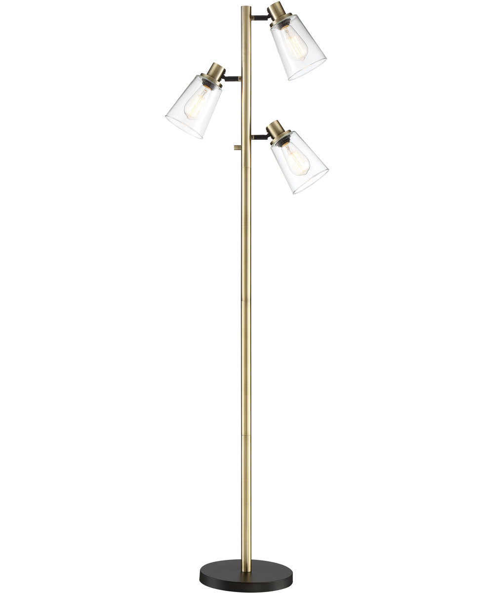 Colinton 3-Light 3-Light Floor Lamp Antique Brass/Black/Clear Glass Shade