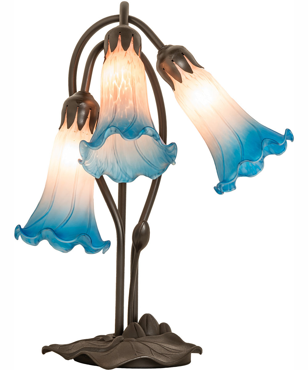16" High Pink/Blue Tiffany Pond Lily 3 Light Accent Lamp