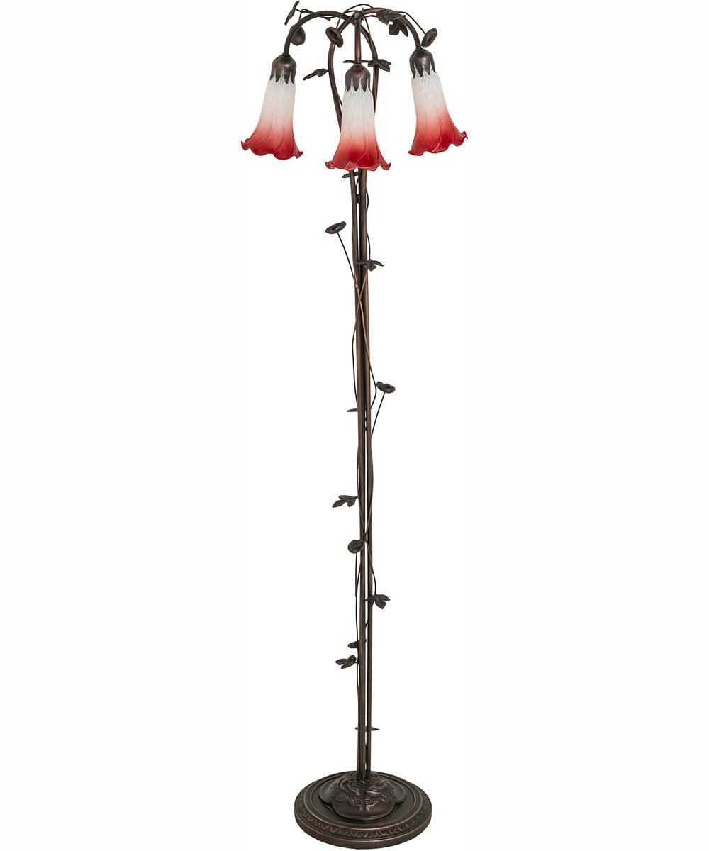 58" High Pink/White Tiffany Pond Lily 3 Light Floor Lamp