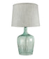 19"h Artisanal Hand-Blown Aqua Green Sea Glass Coastal Style Table Lamp with Textured Oatmeal Drum Shade