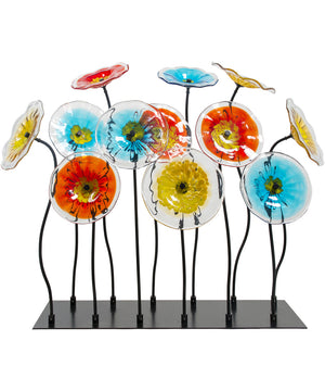 12-Piece Flower Garden Handcrafted Art Glass Decor With Stand