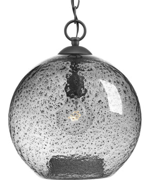 Malbec 1-Light Smoked Textured Glass Global Pendant Light Graphite