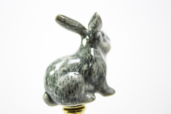 LampsUSA Finials Gray Rabbit Finial Hand Painted Porcelain PC252
