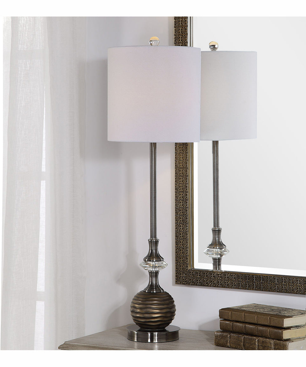 33"H 1-Light Table Lamp Metal and Glass in Bronze and Brushed Nickel with a Drum Shade