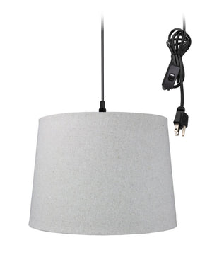 14"W 1 Light Swag Plug-In Pendant  Sand Linen Shade Black Cord