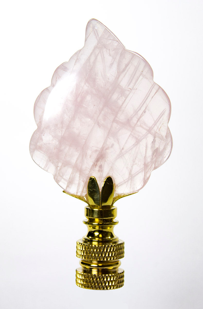 Rose Quartz Leaf Lamp Finial with Polished Brass Base 3"h